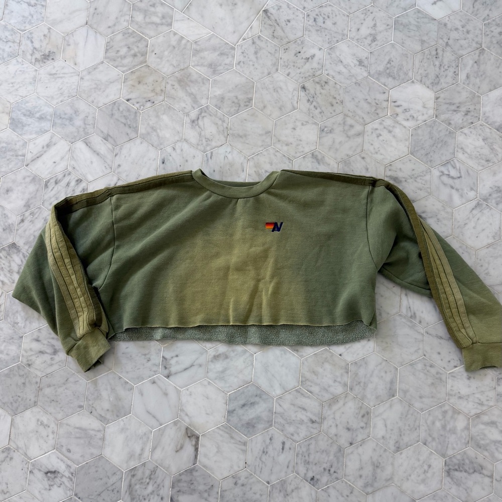 Aviator Nation Olive Green Cropped Sweatshirt